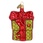Bundled Gift in Crimson & Lime | Hand-Painted Glass Ornament | Blubom 2027-033