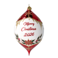 Personalized Winter Holly Drop in Ruby | Hand-Painted Glass Ornament | Blubom 2027-034