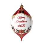 Personalized Winter Holly Drop in Ruby | Hand-Painted Glass Ornament | Blubom 2027-034