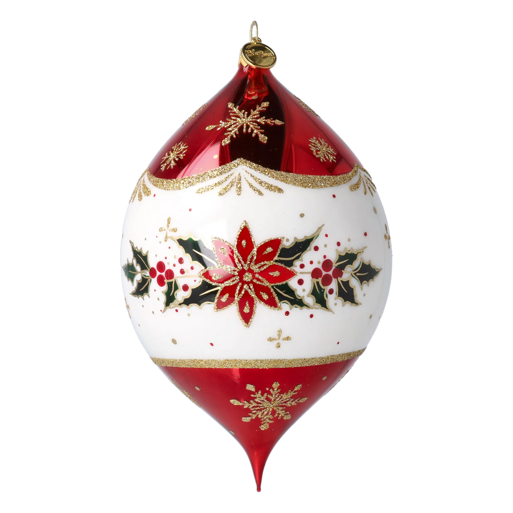 Personalized Winter Holly Drop in Ruby | Hand-Painted Glass Ornament | Blubom 2027-034