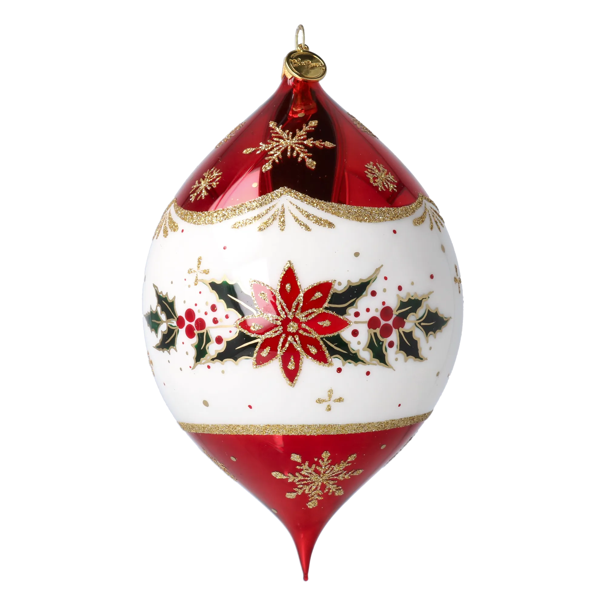 Personalized Winter Holly Drop in Ruby | Hand-Painted Glass Ornament | Blubom 2027-034