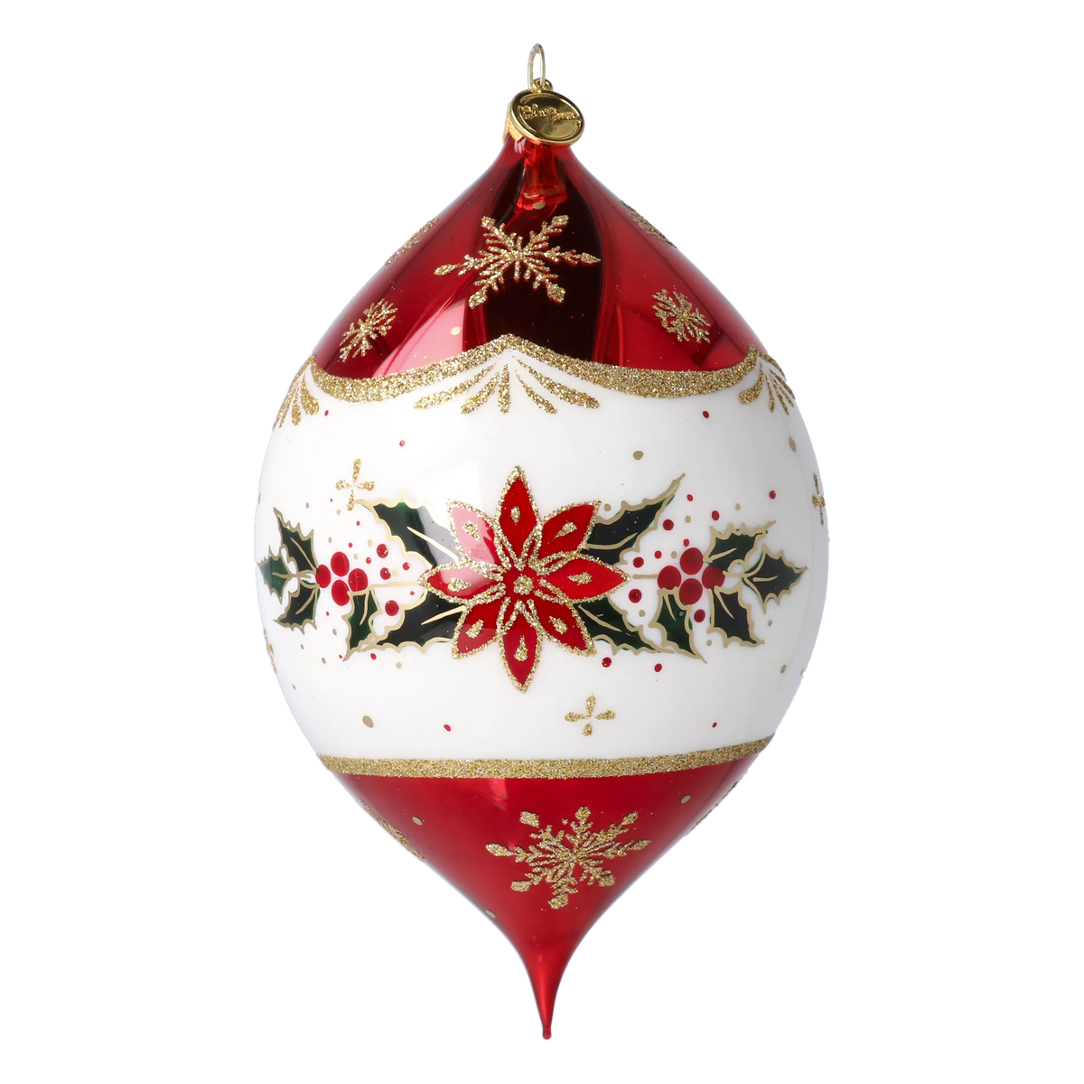 Personalized Winter Holly Drop in Ruby | Hand-Painted Glass Ornament | Blubom 2027-034