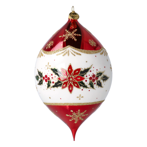 Personalized Winter Holly Drop in Ruby | Hand-Painted Glass Ornament | Blubom 2027-034