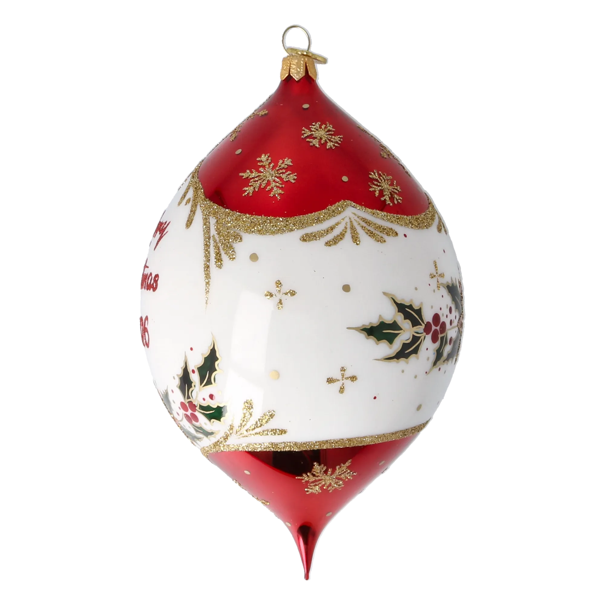 Personalized Winter Holly Drop in Ruby | Hand-Painted Glass Ornament | Blubom 2027-034