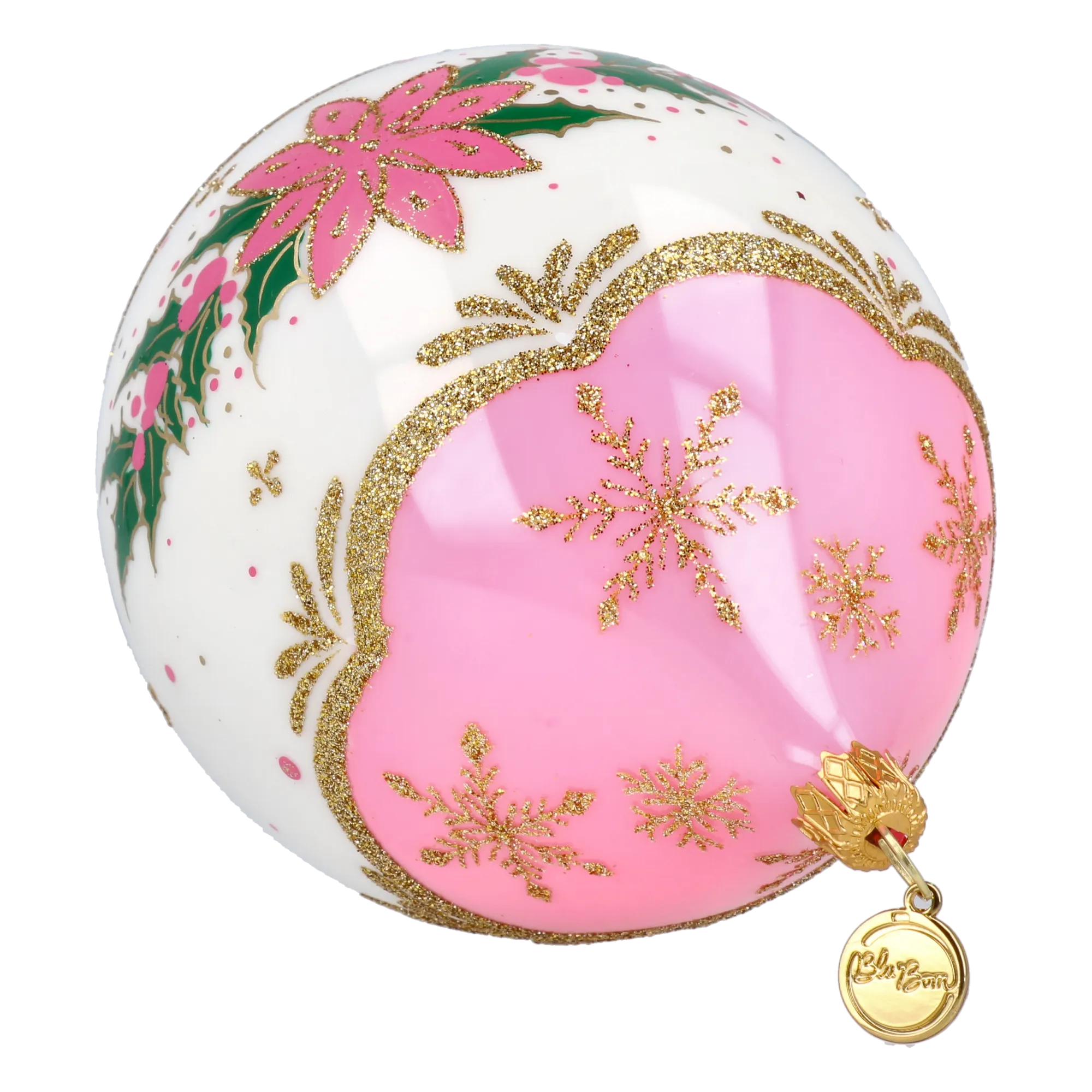 Personalized Winter Holly Drop in Blush | Hand-Painted Glass Ornament | Blubom 2027-035