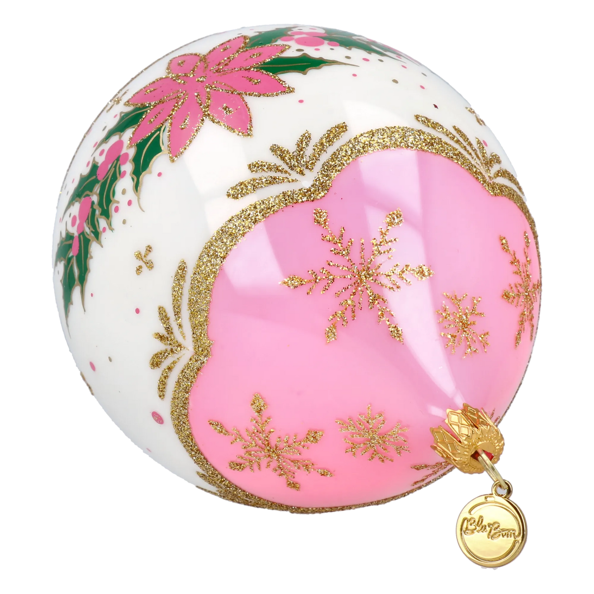 Personalized Winter Holly Drop in Blush | Hand-Painted Glass Ornament | Blubom 2027-035