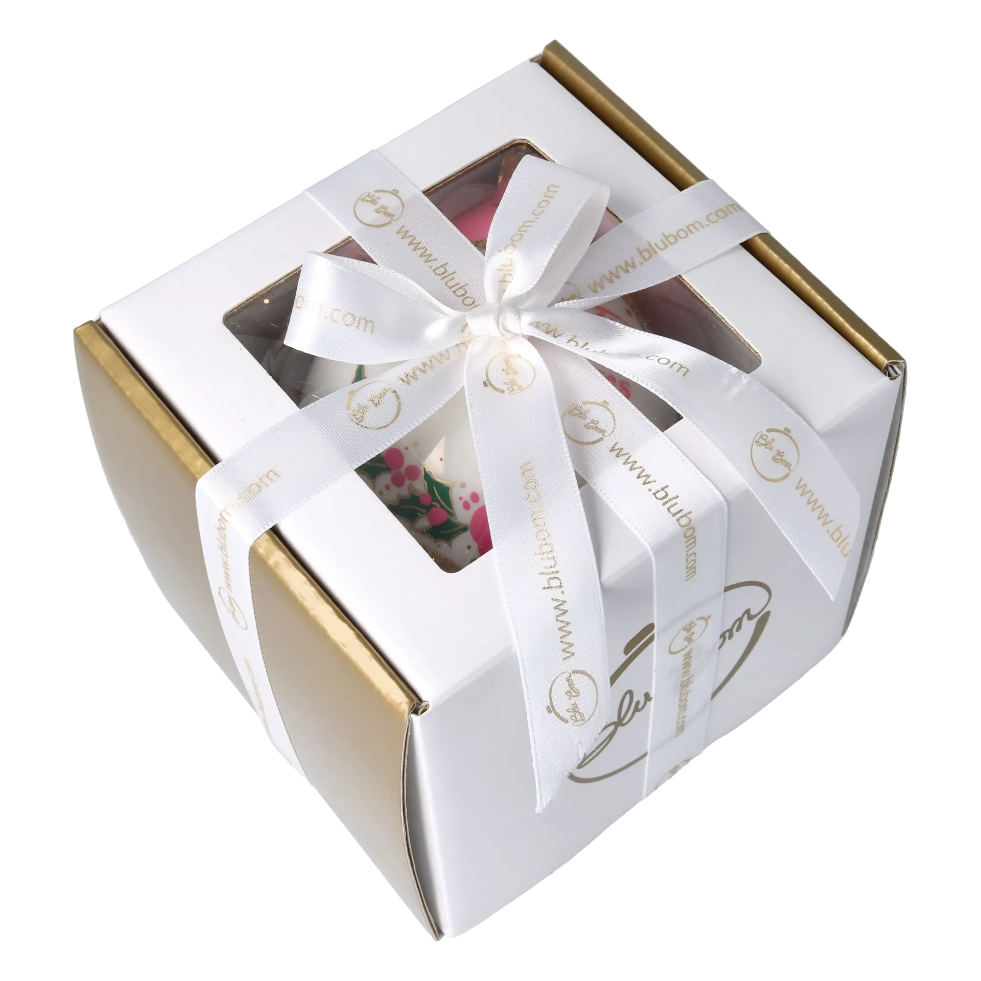 Personalized Winter Holly Drop in Blush | Hand-Painted Glass Ornament | Blubom 2027-035