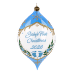 Personalized Winter Holly Drop in Sky | Hand-Painted Glass Ornament | Blubom 2027-036