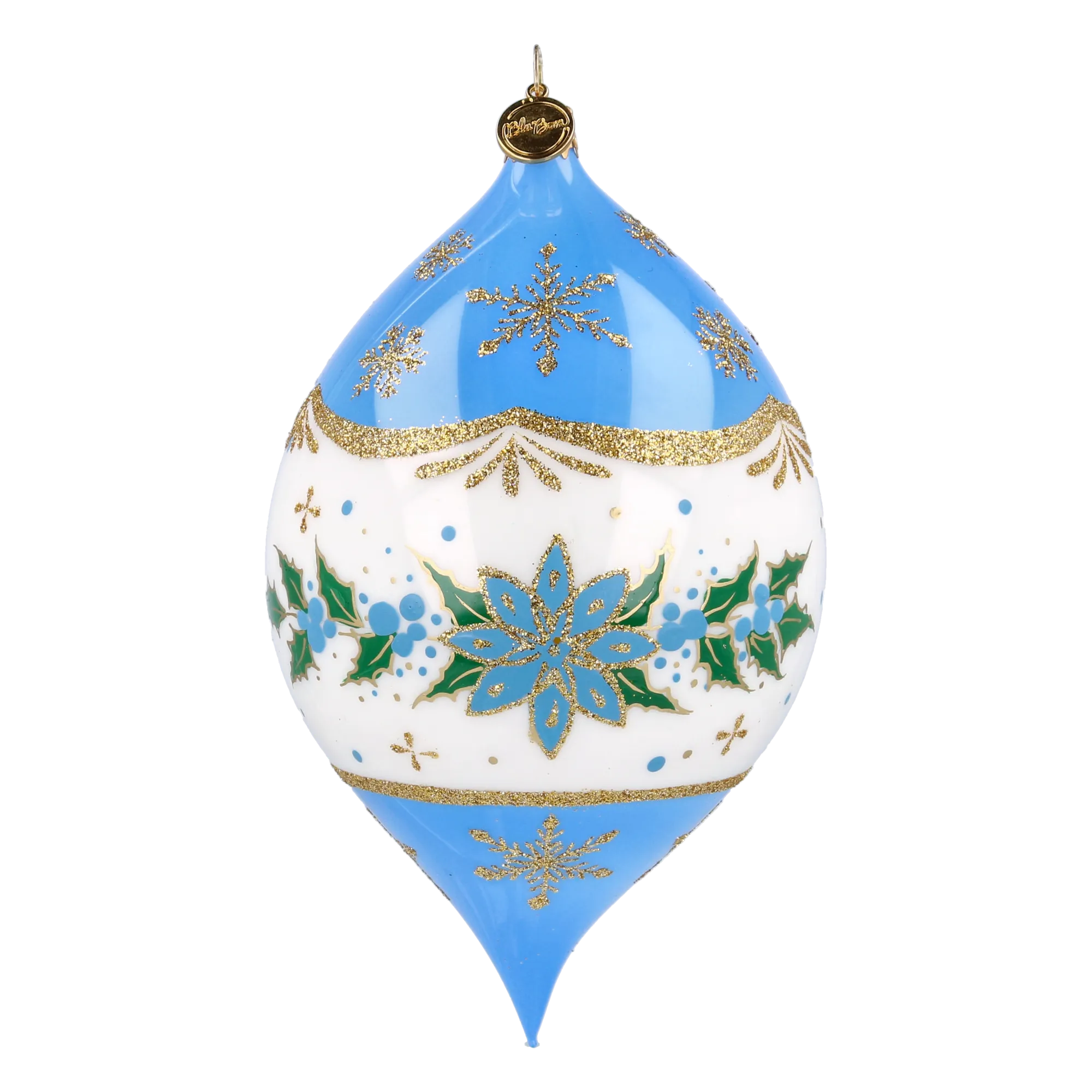 Personalized Winter Holly Drop in Sky | Hand-Painted Glass Ornament | Blubom 2027-036
