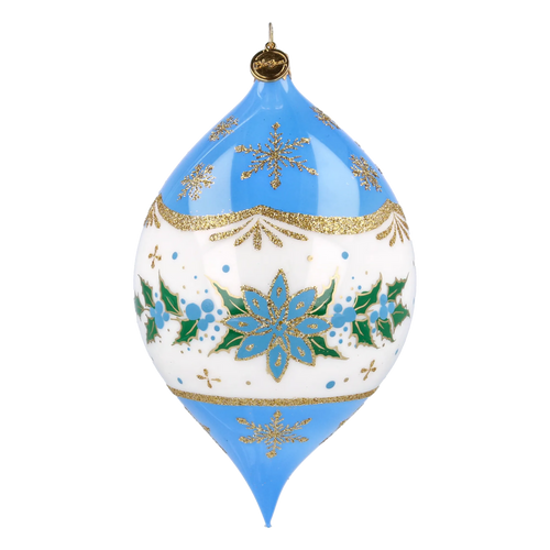 Personalized Winter Holly Drop in Sky | Hand-Painted Glass Ornament | Blubom 2027-036