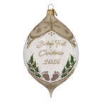 Personalized Taupe Winter Holly Drop - Baby's First Christmas | Hand-Painted Glass Ornament | Blubom 2027-037