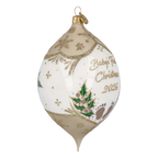 Personalized Taupe Winter Holly Drop - Baby's First Christmas | Hand-Painted Glass Ornament | Blubom 2027-037
