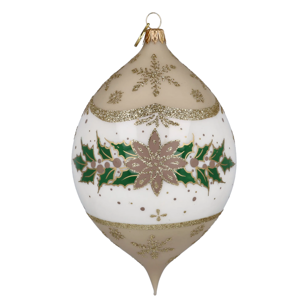 Personalized Taupe Winter Holly Drop - Baby's First Christmas | Hand-Painted Glass Ornament | Blubom 2027-037