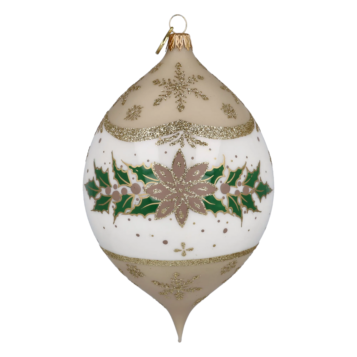 Personalized Taupe Winter Holly Drop - Baby's First Christmas | Hand-Painted Glass Ornament | Blubom 2027-037