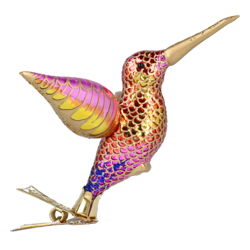 Hovering Hummingbird in Gilt & Magenta | Hand-Painted Glass Ornament | Blubom 2027-047