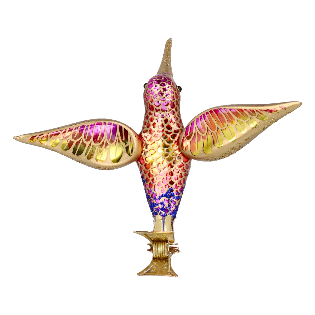 Hovering Hummingbird in Gilt & Magenta | Hand-Painted Glass Ornament | Blubom 2027-047