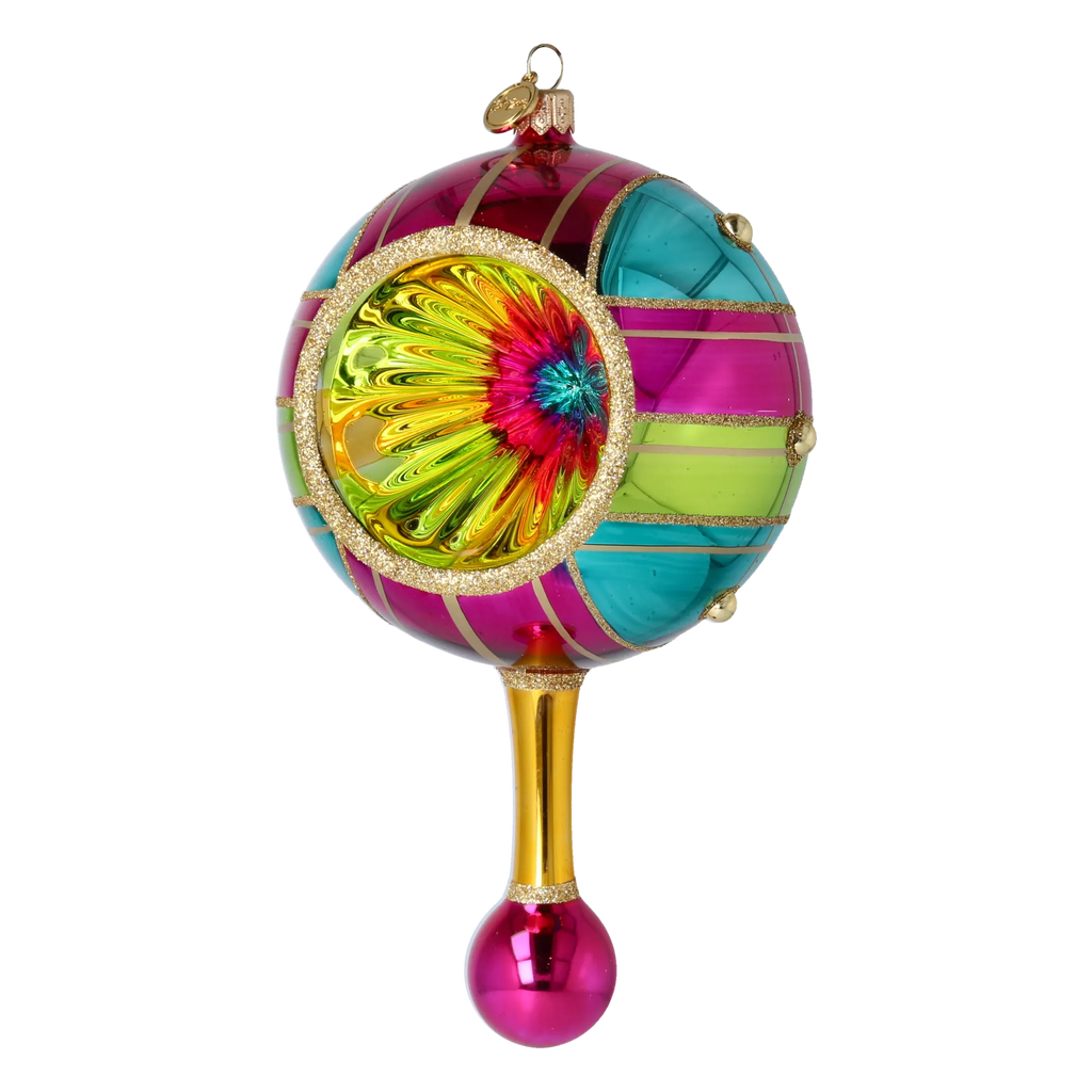 Carnival Reflector Drop on a Scepter | Hand-Painted Glass Ornament | Blubom 2027-048