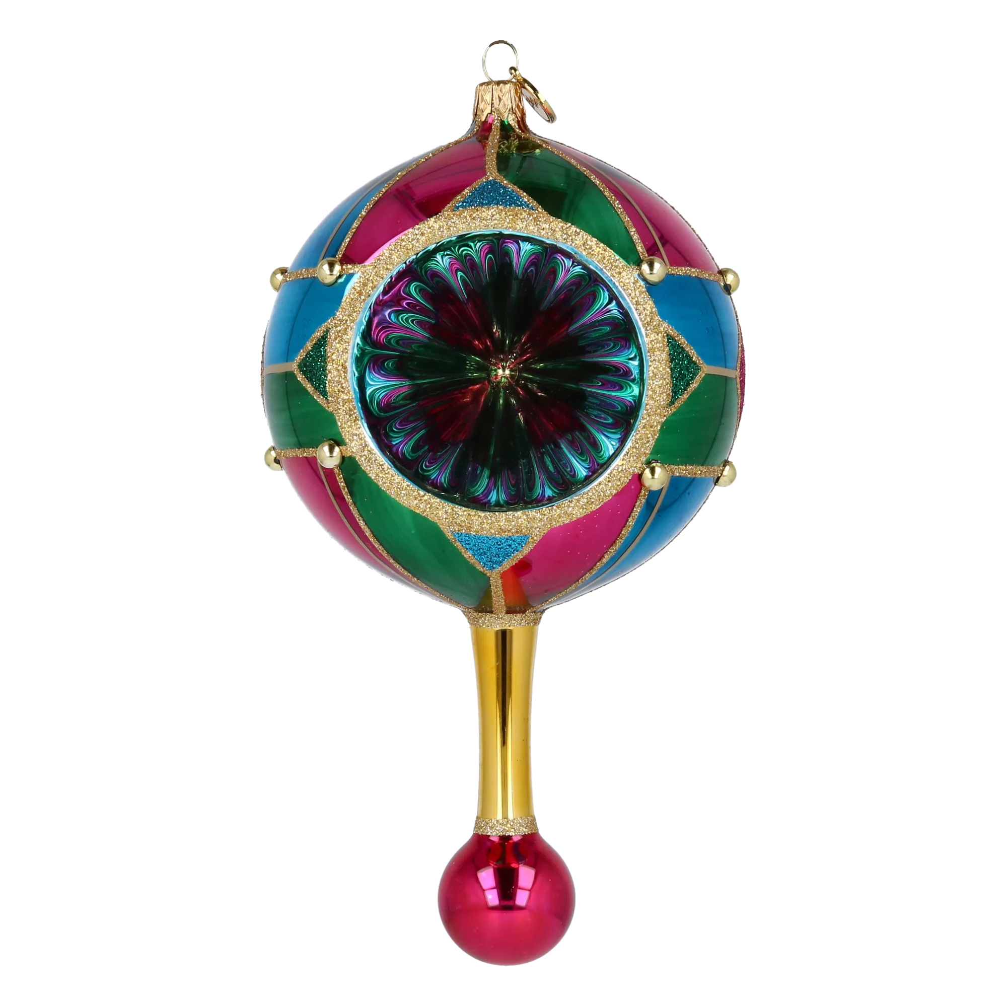Midnight Jewel Reflector Drop on a Scepter | Hand-Painted Glass Ornament | Blubom 2027-049