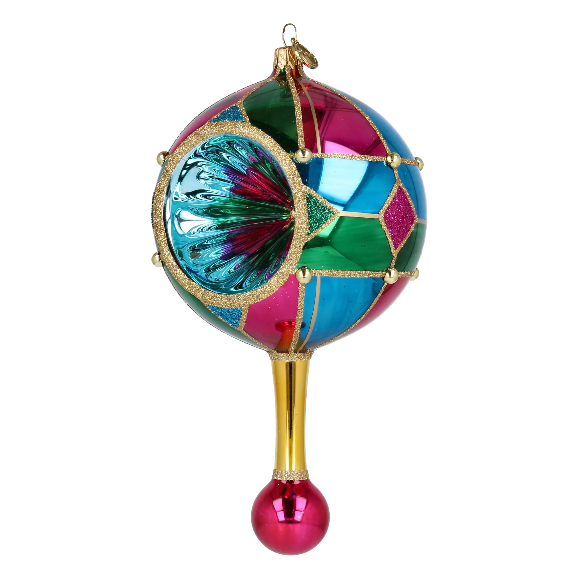 Midnight Jewel Reflector Drop on a Scepter | Hand-Painted Glass Ornament | Blubom 2027-049