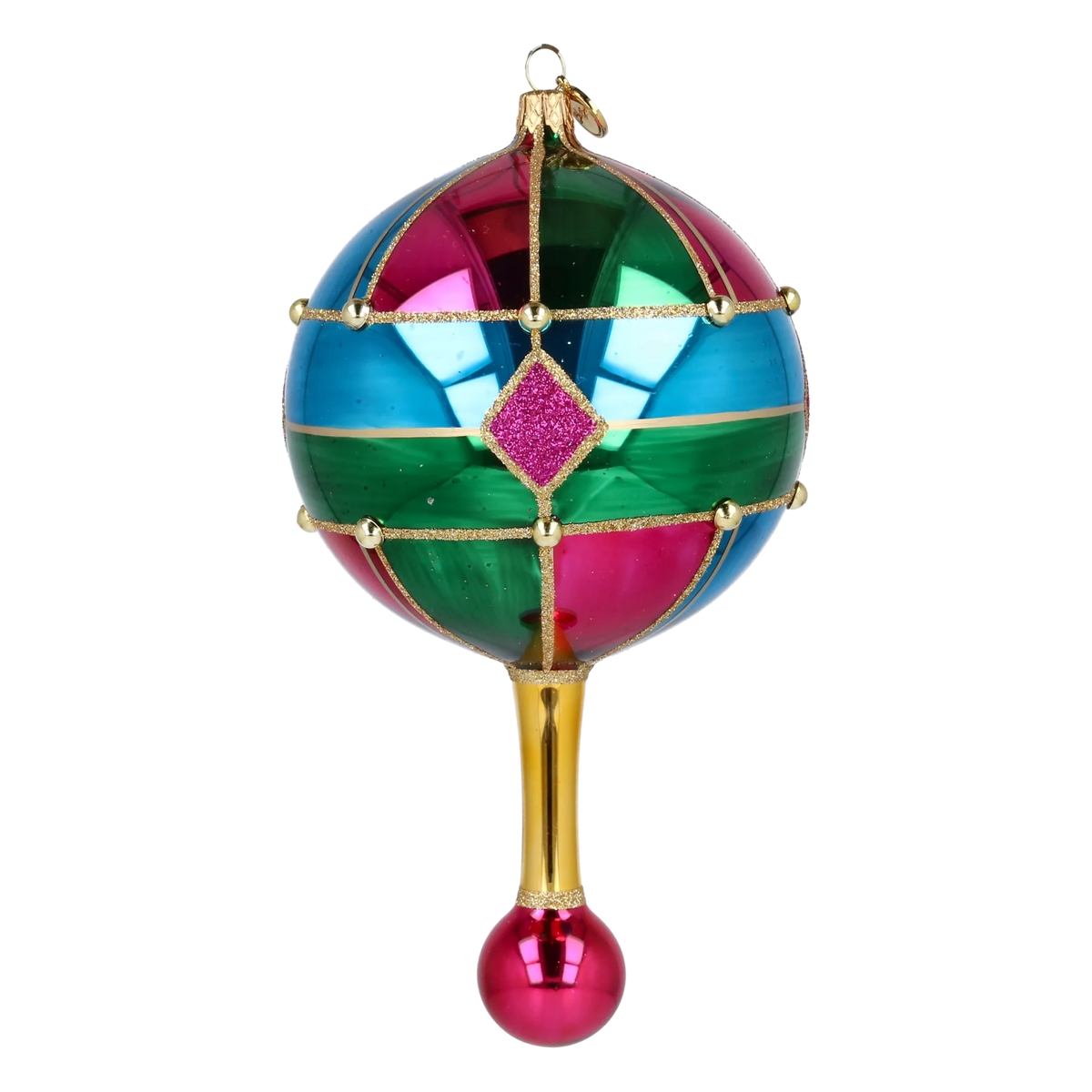 Midnight Jewel Reflector Drop on a Scepter | Hand-Painted Glass Ornament | Blubom 2027-049