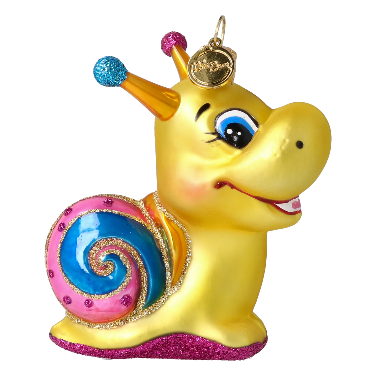 Curious Snail in Marigold & Bubblegum | Hand-Painted Glass Ornament | Blubom 2027-051