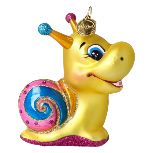 Curious Snail in Marigold & Bubblegum | Hand-Painted Glass Ornament | Blubom 2027-051