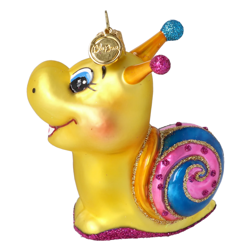 Curious Snail in Marigold & Bubblegum | Hand-Painted Glass Ornament | Blubom 2027-051
