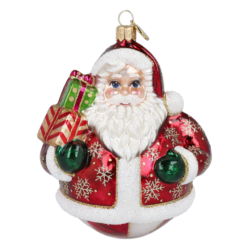 Roly-Poly Santa in Ruby | Hand-Painted Glass Ornament | Blubom 2027-054
