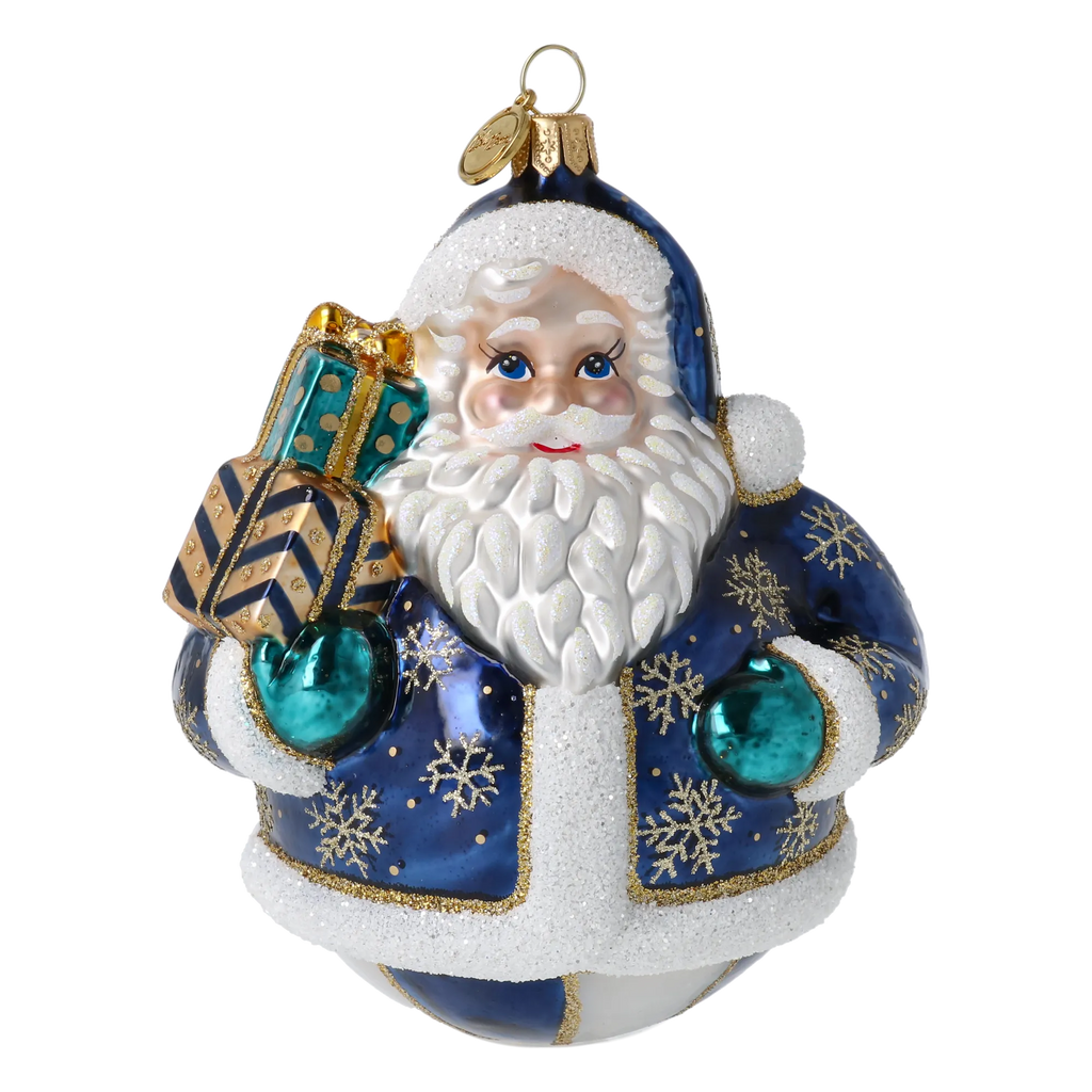 Roly-Poly Santa in Navy Blue | Hand-Painted Glass Ornament | Blubom 2027-055