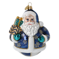 Roly-Poly Santa in Navy Blue | Hand-Painted Glass Ornament | Blubom 2027-055
