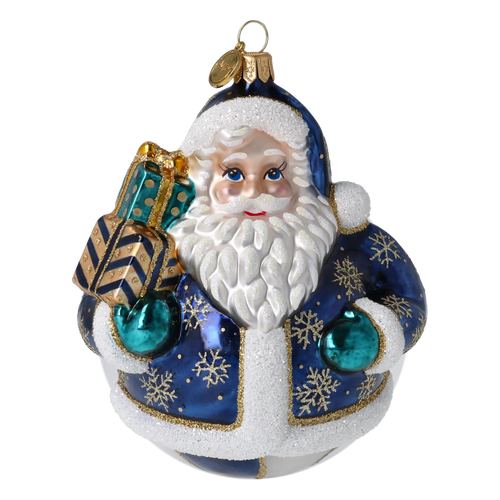 Roly-Poly Santa in Navy Blue | Hand-Painted Glass Ornament | Blubom 2027-055