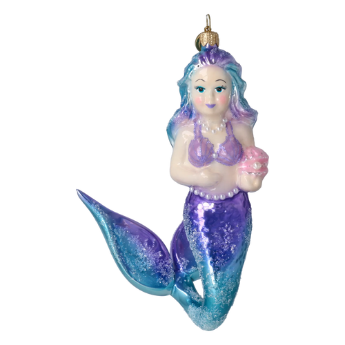 Mermaid's Shell in Violet and Teal | Hand-Painted Glass Ornament | Blubom 2027-057