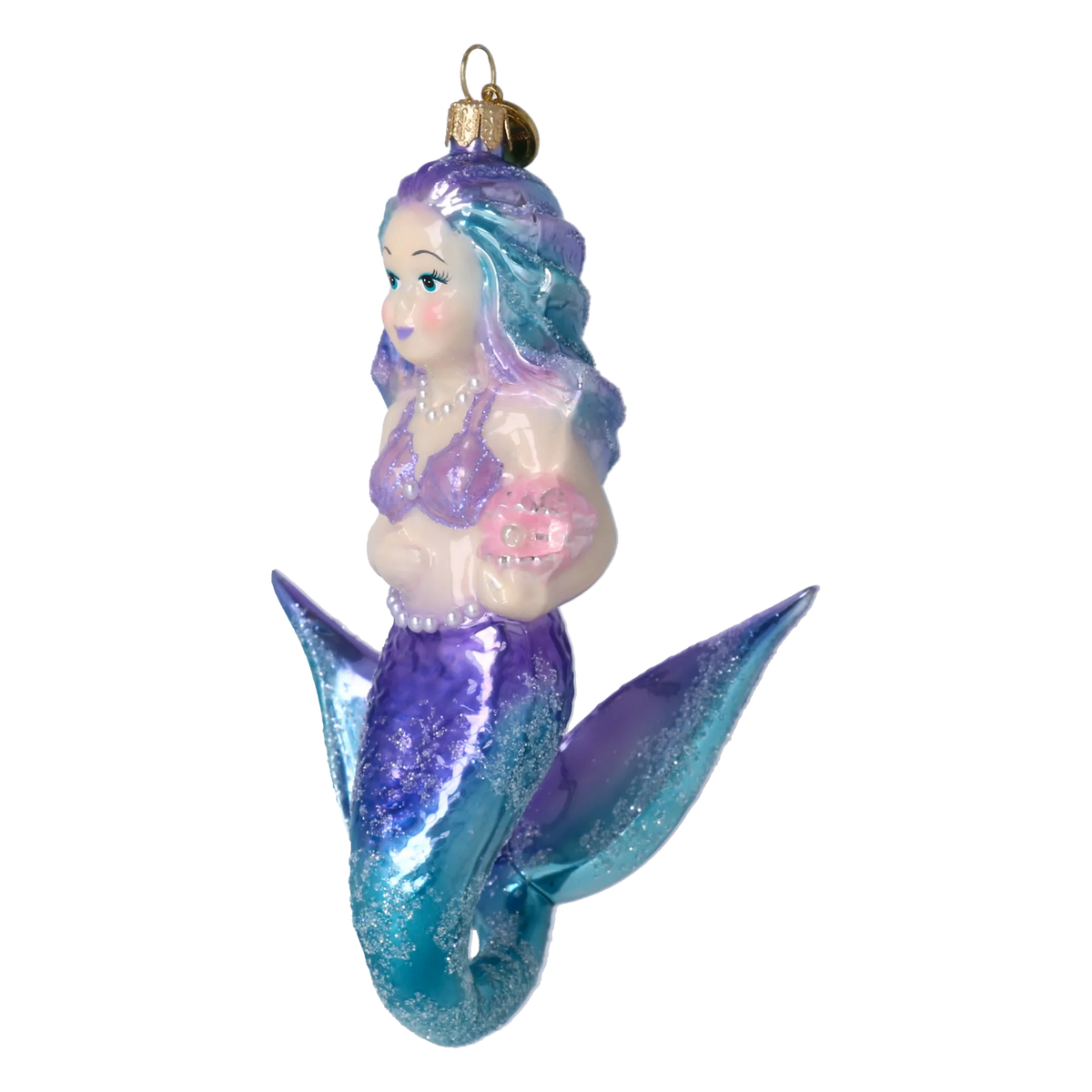 Mermaid's Shell in Violet and Teal | Hand-Painted Glass Ornament | Blubom 2027-057