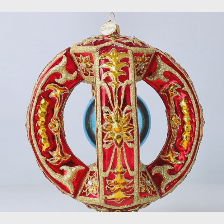 Ruby Azure Solstice | Hand-Painted Glass Ornament | Blubom 2026-147