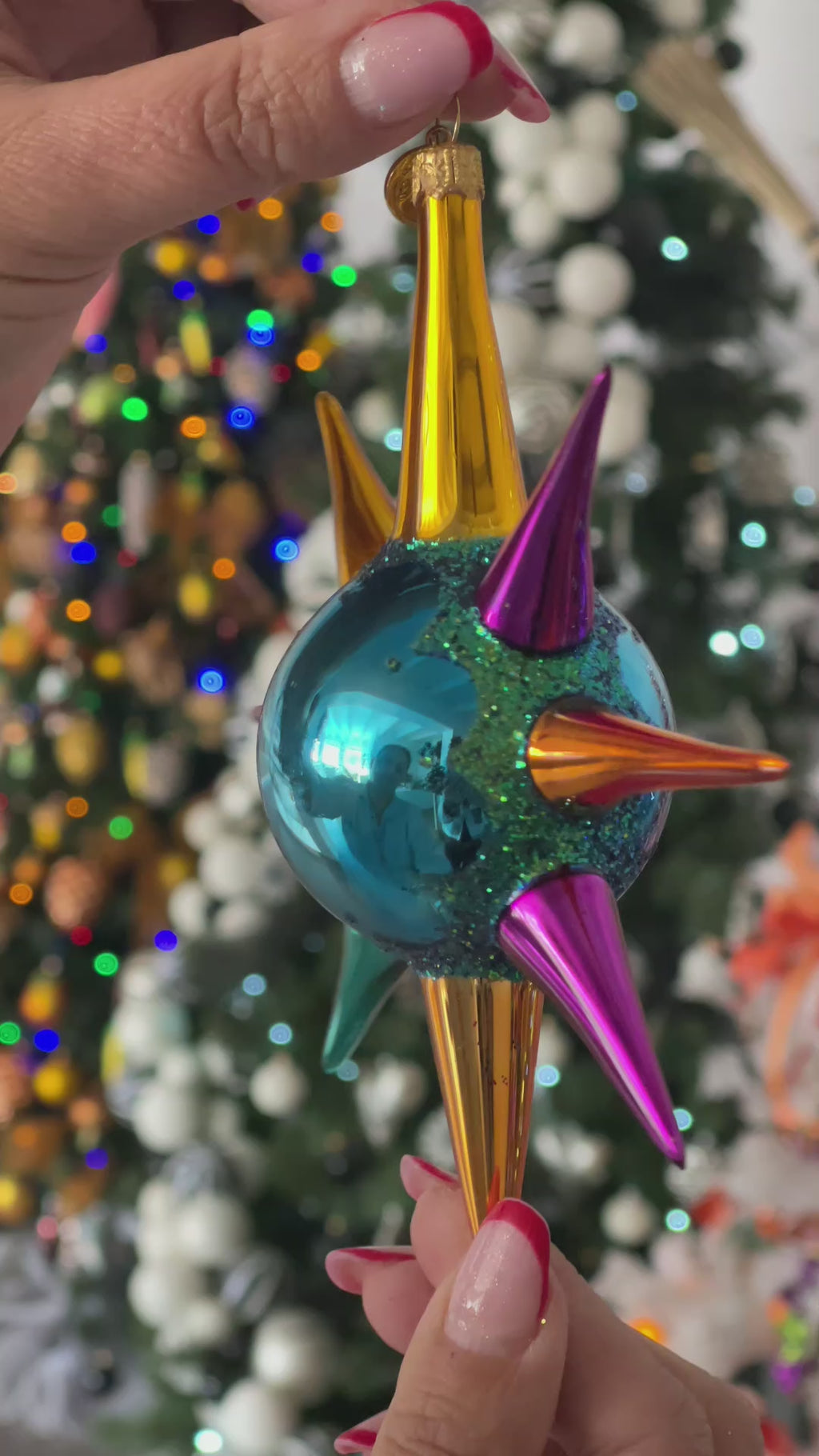 Cobalt Meridian Pulse | Hand-Painted Glass Ornament | Blubom 2026-068
