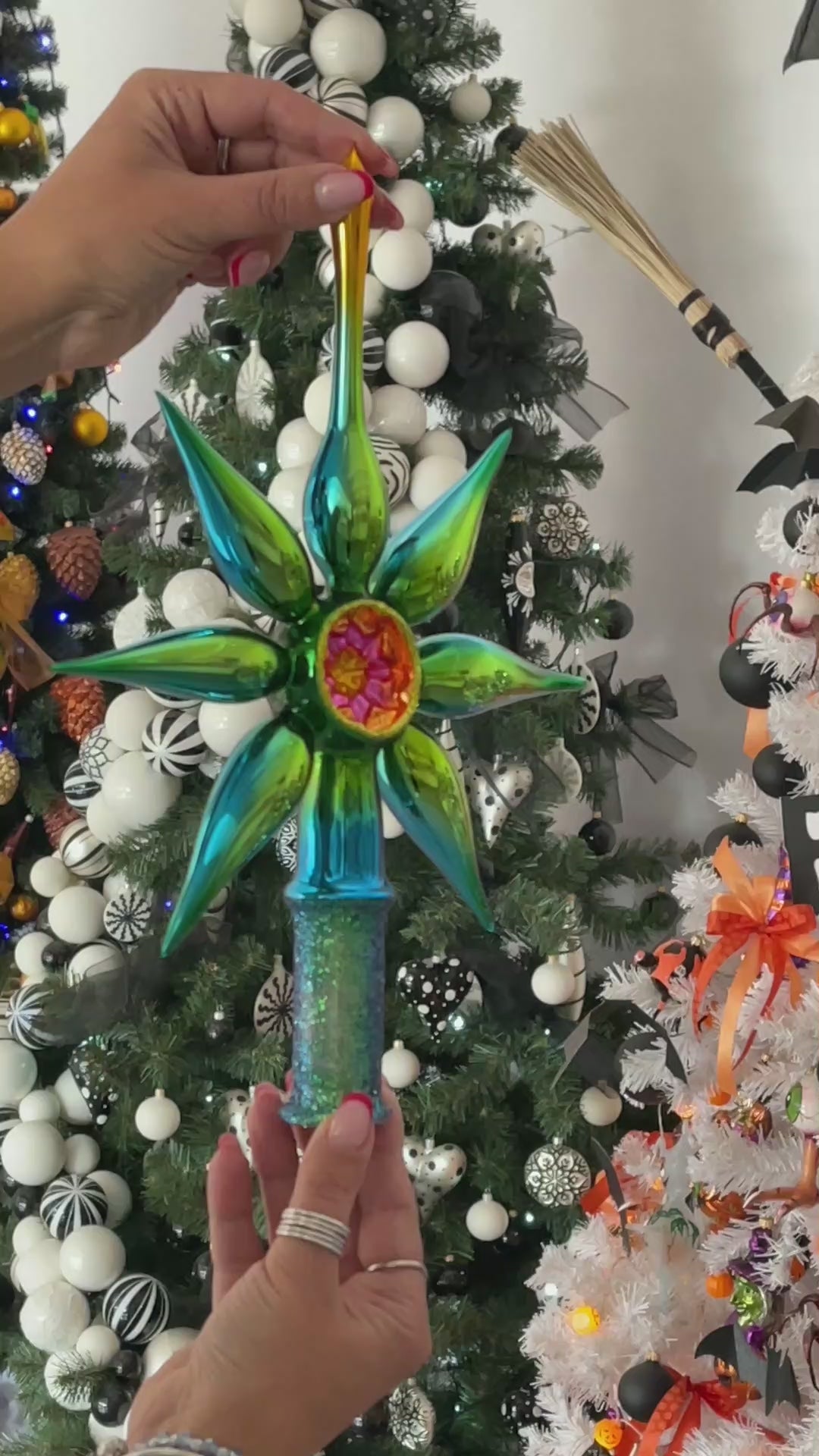 Emerald Meridian | Hand-Painted Glass Ornament | Blubom 2026-067